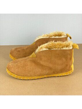 L.L. Bean Wicked Good Slippers Mens 10 Wide Tan Suede Pull On Shearling Lined